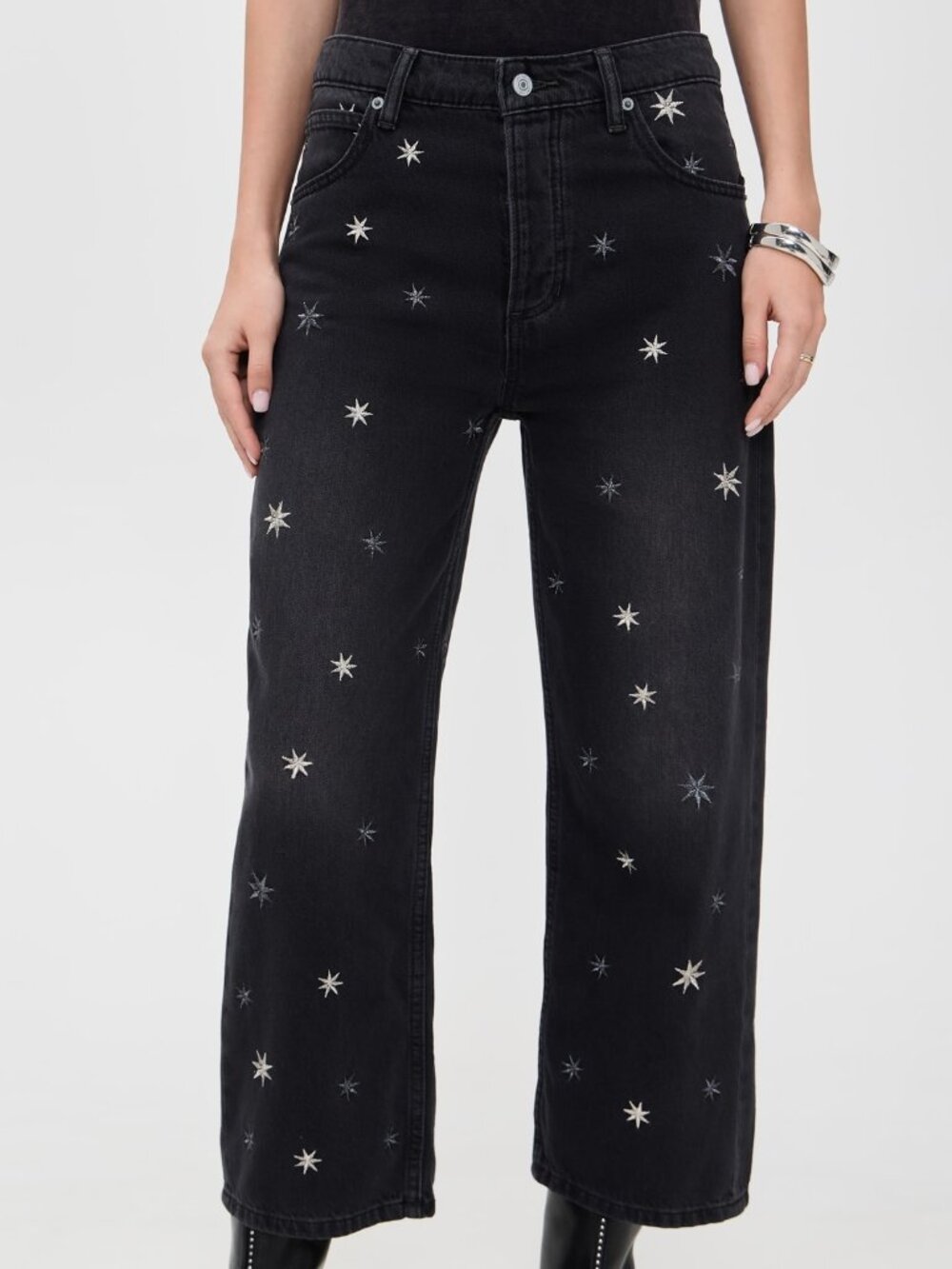 FREE PEOPLE Deep Trance Shine Embroidered Jeans